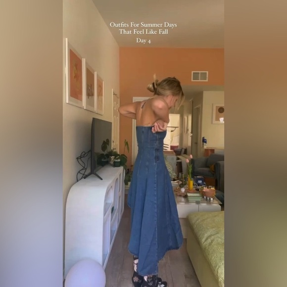 REFORMATION Malina Denim Strapless Dress 4 - Picture 2 of 8